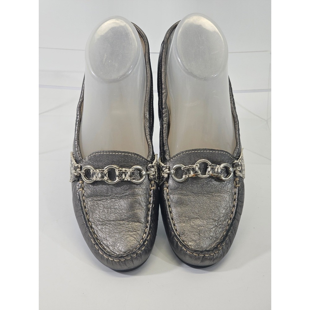 AGL Attilio Giusti Leombruni Metallic Pewter‎ Leather Chain Bit Loafers 37.5 / 7 - Picture 4 of 9